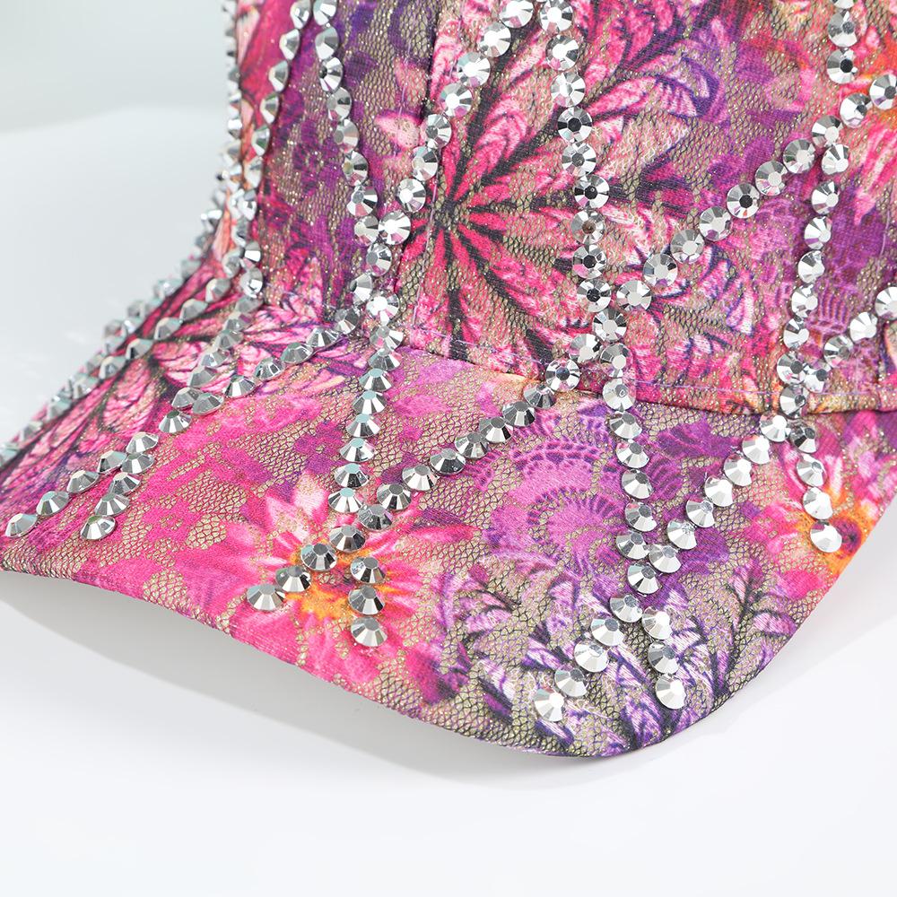 Floral Rhinestone Baseball Cap for Women, Sparkly Lace Pattern Adjustable Sun Hat