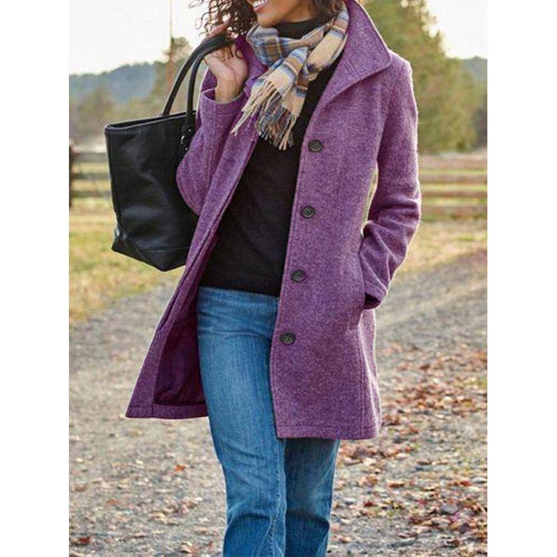 

Retro Pure Color Wool Medium Long Coat Retro Solid Woolen Medium Length Outerwear Purple S