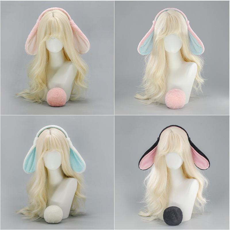 Source Easter Bunny Headdress Lolita Rabbit Ears Tail Set Plush Lop Ears Rabbit Ears Headband