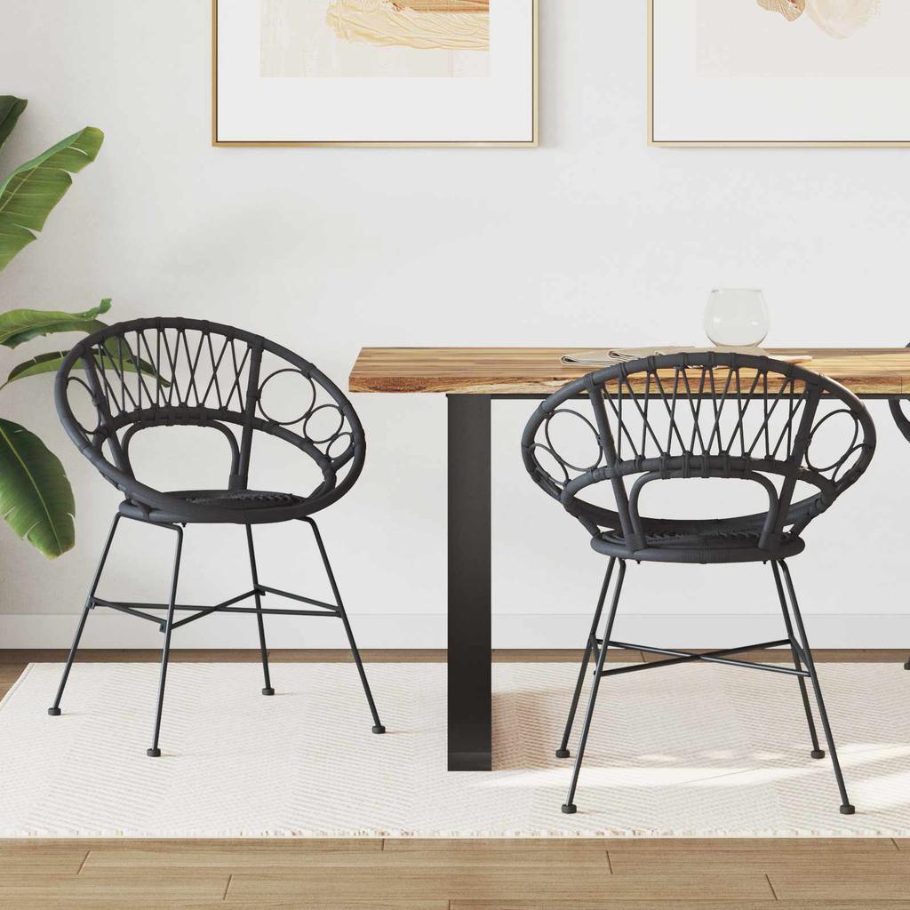 Dining Room Chair 2 Pcs Rattan and Iron Black 54 X 65 X 82 Cm