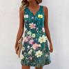 Women Summer Dresses V-Neck Print Sleeveless Sundress Casual Dress