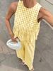 2026 Europe Casual Round Neck Sleeveless Ruffle Hem Top & High Waist Straight Long Pants