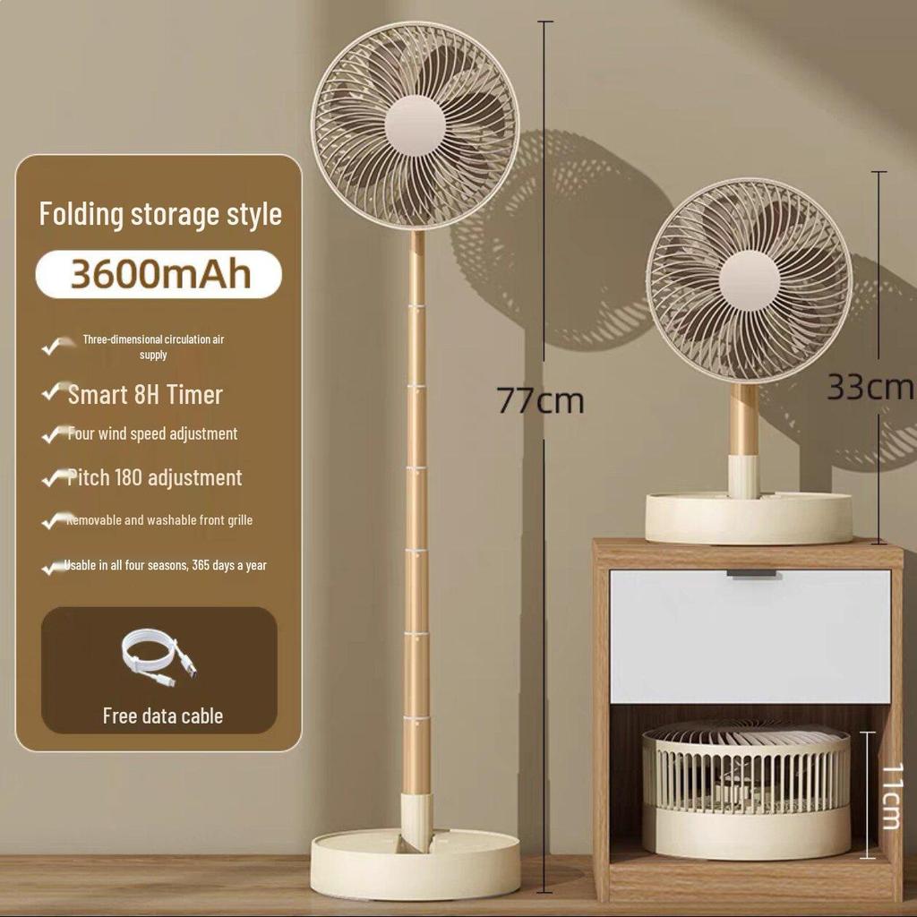 Portable Rechargeable Telescopic Floor Fan: Silent, Oscillating, and Compact for Home or Office Use