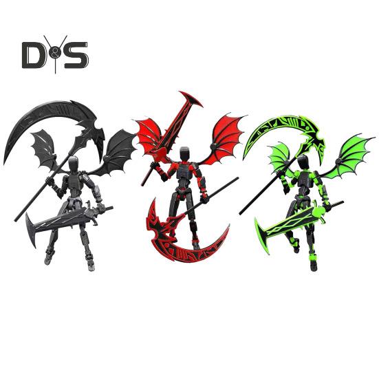 Devil Robot Action Figure with Wing Weapon Accessory Movable Joints 3D Printed Robot Model Toy Stress Relief Articulated Dummy Figurine Decoration