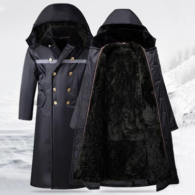 Men Jacket Hooded Long Sleeve Double Breasted Winter Coat Thickened Removable Velvet Lining Windproof Waterproof Mid-length Jacket