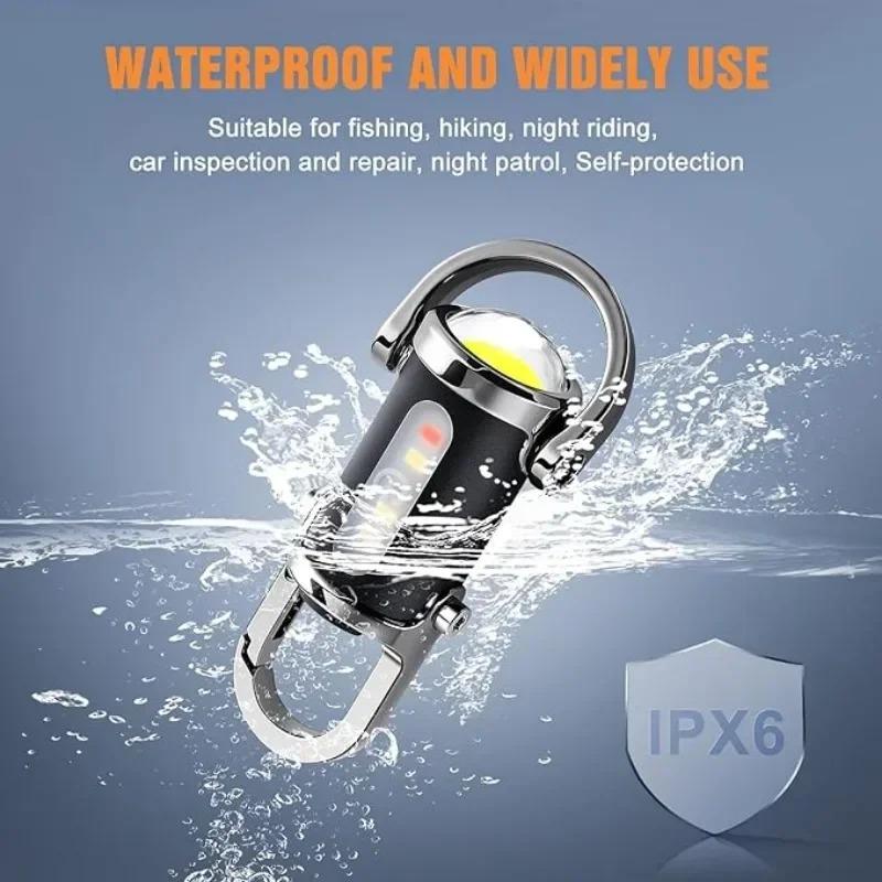 COB LED Mini Keychain Flashlight USB Rechargeable Portable Flashlight Keychain Light Camping Pocket Torch Lamp For Outdoor Camping Fishing Walking