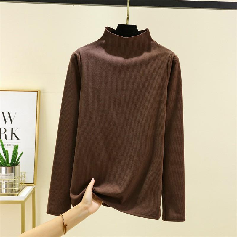 Womens Warm Fleece-Lined Long Sleeve T-Shirt With Mock Neck Plus Size Thermal Base Layer Top
