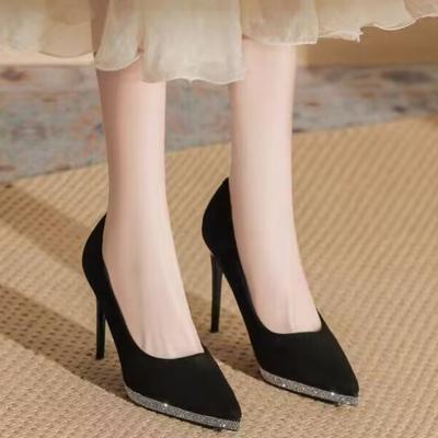 Thin Heel Single Shoes Spring New Pointed Head Shallow Mouth Water Drill Waterproof Table Set Foot Non-slip High Heels