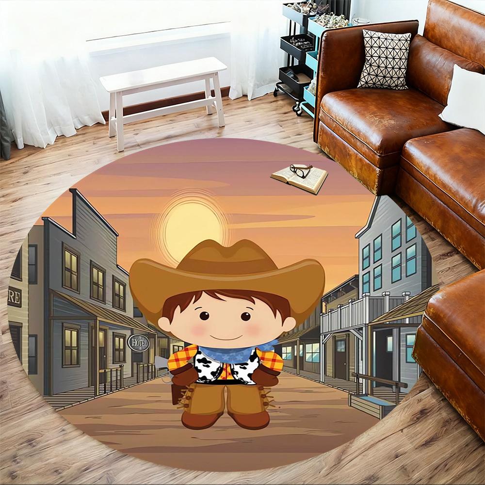 1pc Cowboy Town Round Chair mat Area Rug - Non-Slip, Floor Mat for Office, Bedroom, home decor Christmas Gift p0811420