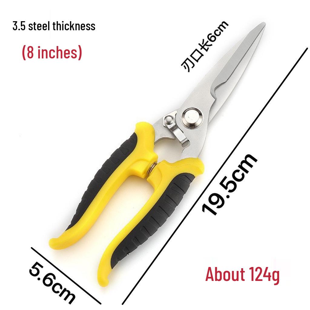 Stainless Steel Multi-Purpose Electrician's Scissors: Tin Snips, Wire Cutter, Stripper, Crimper.