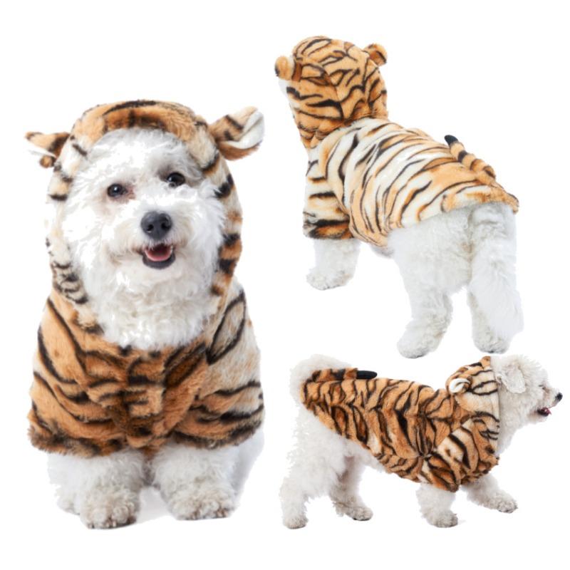 New Pet Clothing, Tiger Print Transformation Costume, Halloween Puppy Costume, Autumn and Winter Two-legged Cat Funny Costume