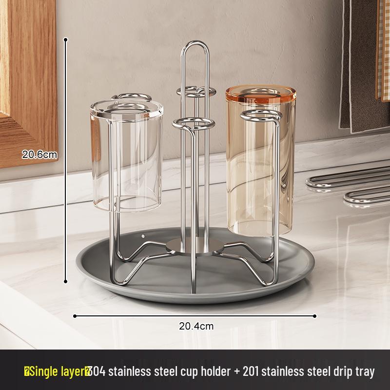 Stainless Steel Rotating Cup Holder & Draining Rack for Countertop