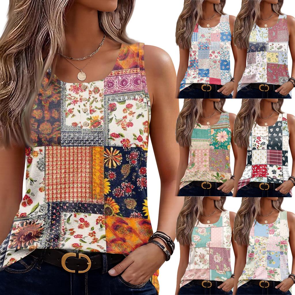 Womens Spring Tops Patchwork Tank Top Summer Shirts for Women Casual Sleeveless Womens Summer Shirts Loose Fit Tshirts Shirts for Women