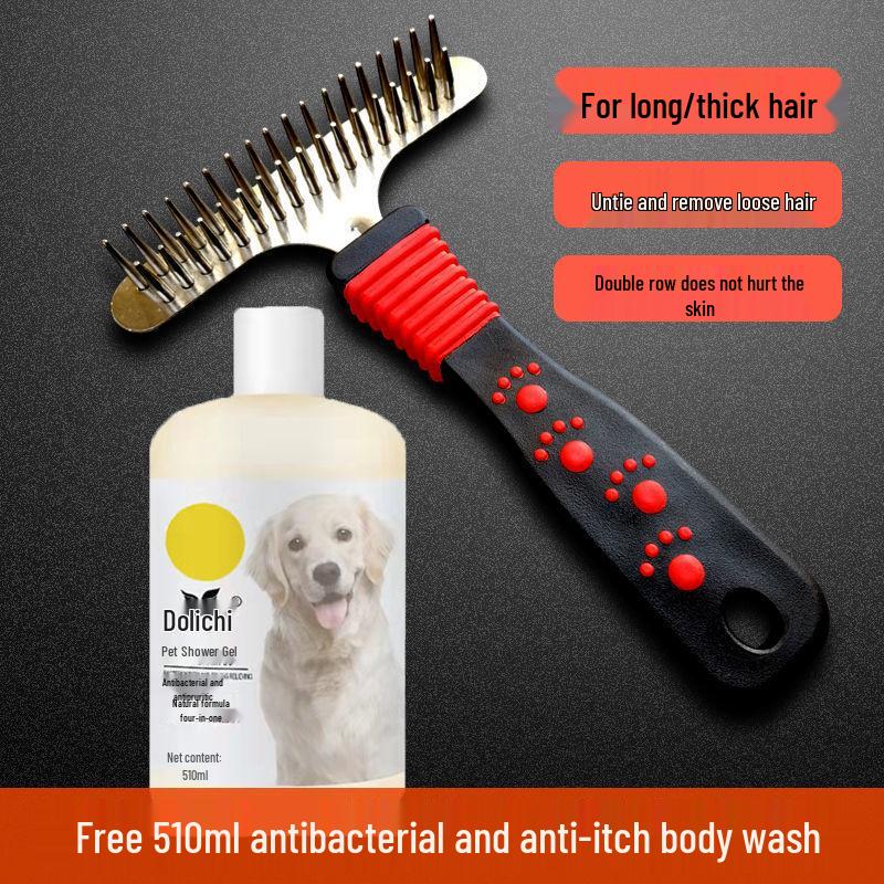 Double Row Pet Grooming Comb for Thick and Long Hair - Ideal for Large Dogs Like Golden Retrievers
