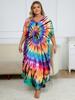 EDOLYNSA Plus Size Damen-Kaftan, Bohemian-Stil, bedruckt, V-Ausschnitt, langes Kleid, Maxikleid, Urlaub, Badeanzug, Vertuschung, Hausmantel, Q1218