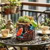 Ghiveci Decorativ în Formă de Trunchi de Copac Rășină cu 2 Broscuțe Recipient Drăguț Mic pentru Cactus Acasă Birou Masă Balcon Decor Interior Exterior