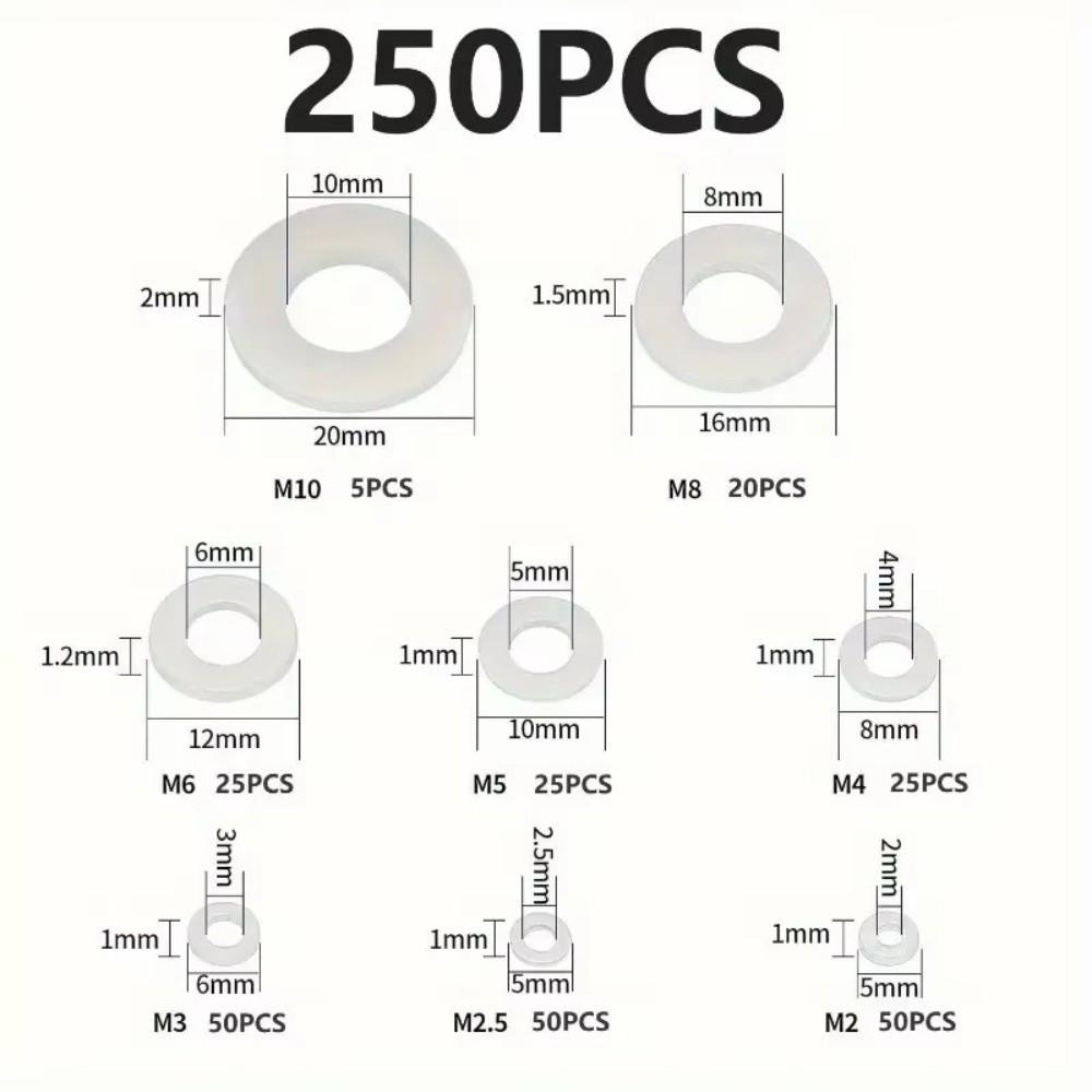 250/500PCS Plastic Sealing Ring White Black Flat Gasket Set New Flat Washer Kit for Screw Bolt