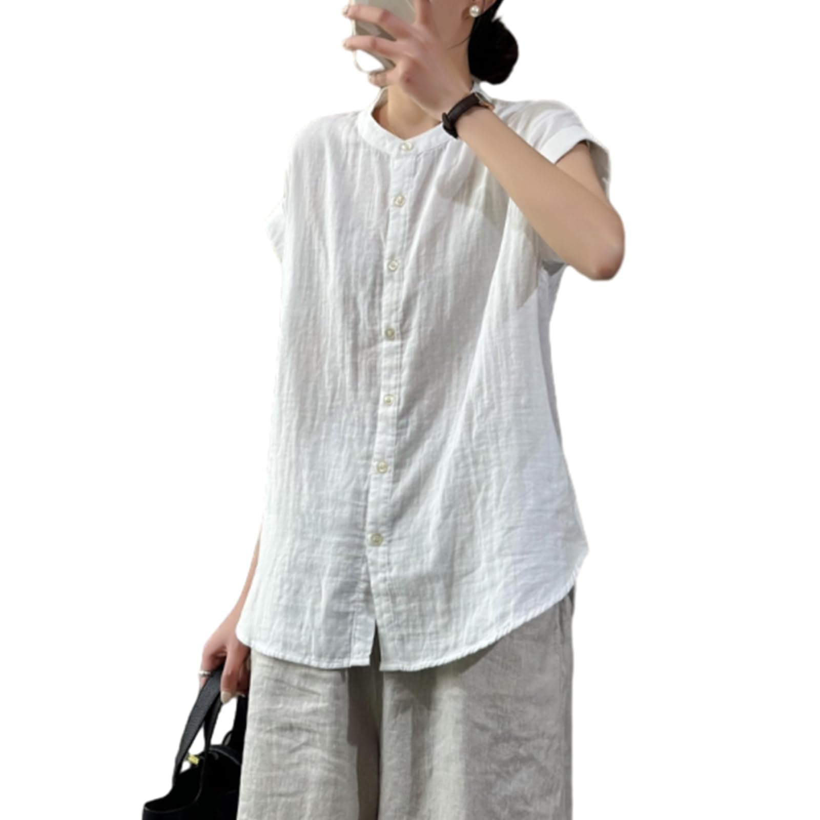 

Блузка без рукавов в полоску с однотонным и круглым удобная и расслабленная стильная и элегантная для и на каждый день идеально для и [JLBOCMGT] женская белый