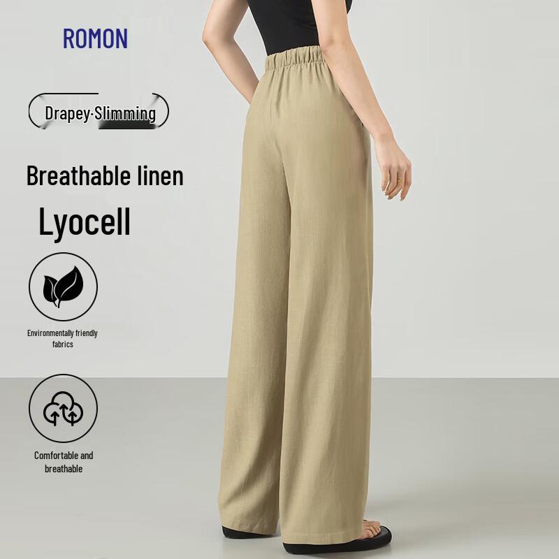 Damen Luomeng Leinen Lyocell Mischung Weitbein Freizeithose