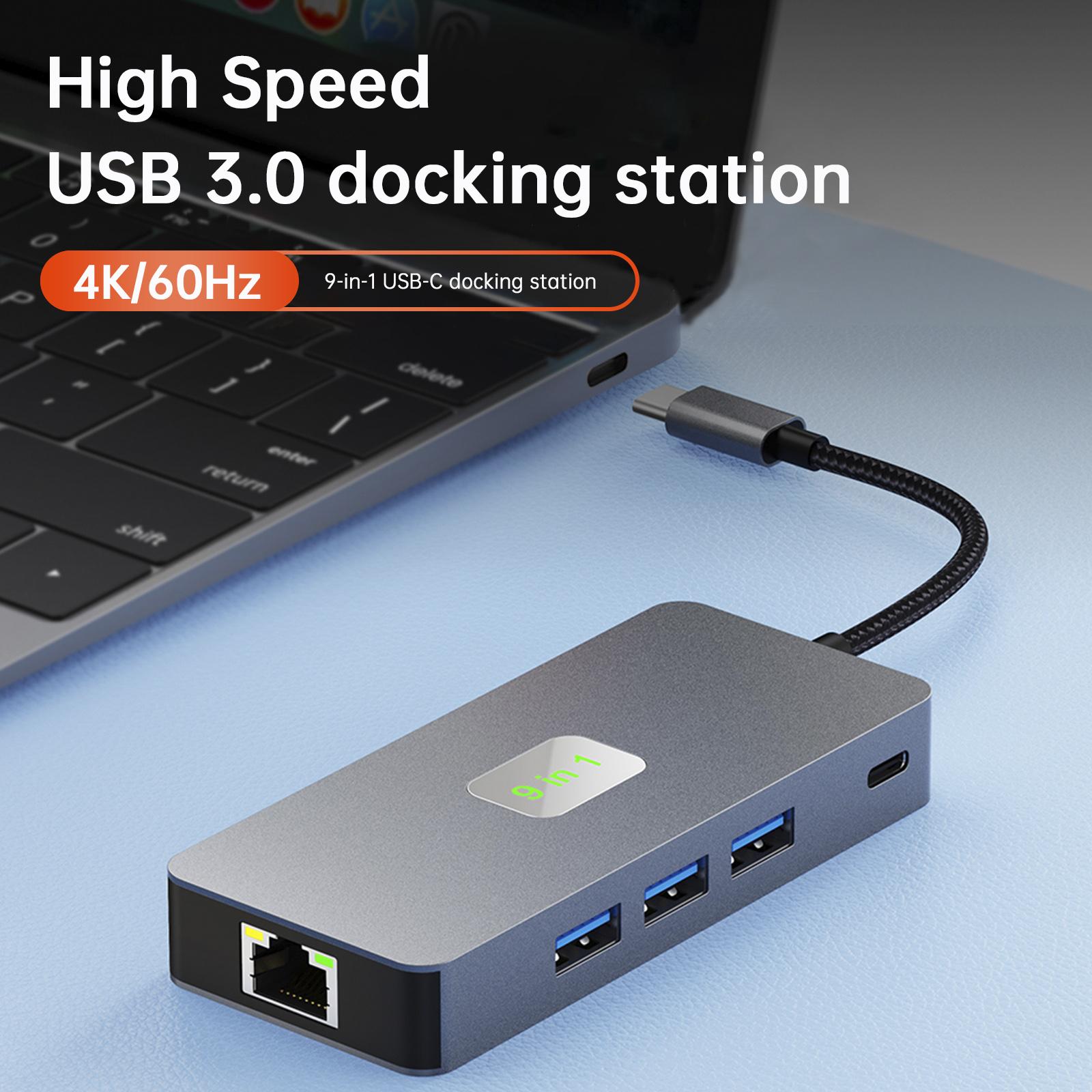 

9 в 1 TYPE-C к RJ45 (гигабит)+USB3.0*3+HDMI+USB-CS Data+PD100W+SD/TF MacBook