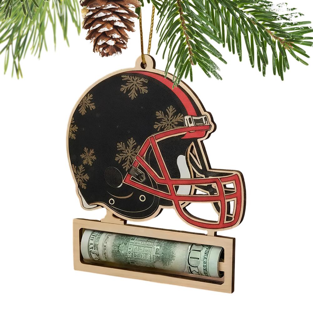 Football Fan Money Holder Ornament Wooden Helmet Home Decor Christmas Handcrafted Money Holders For Birthday Thanksgiving