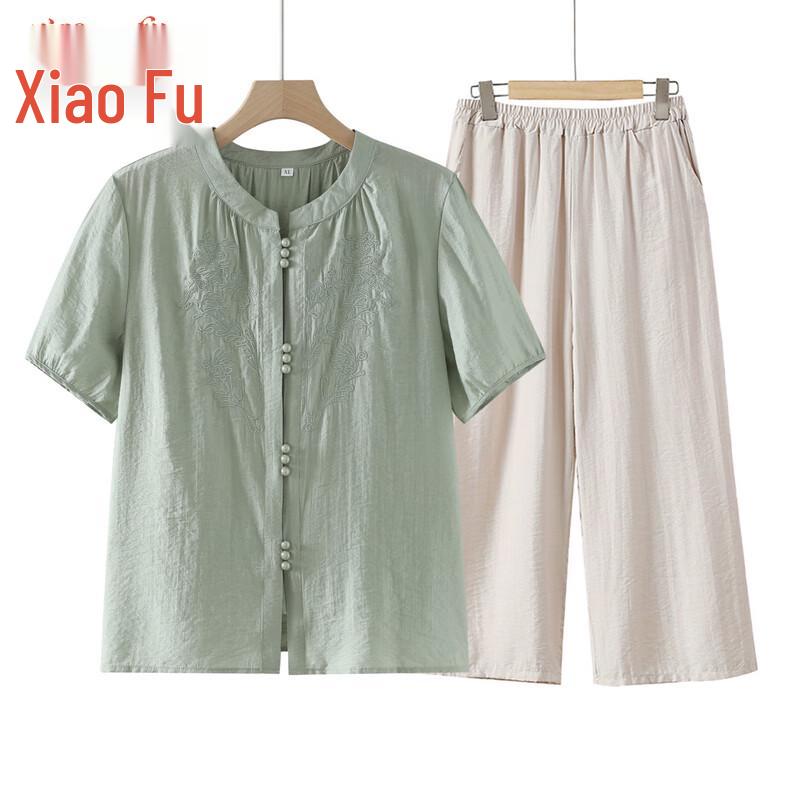 Elegante chinesische Kurzarmbluse für Frauen mittleren Alters