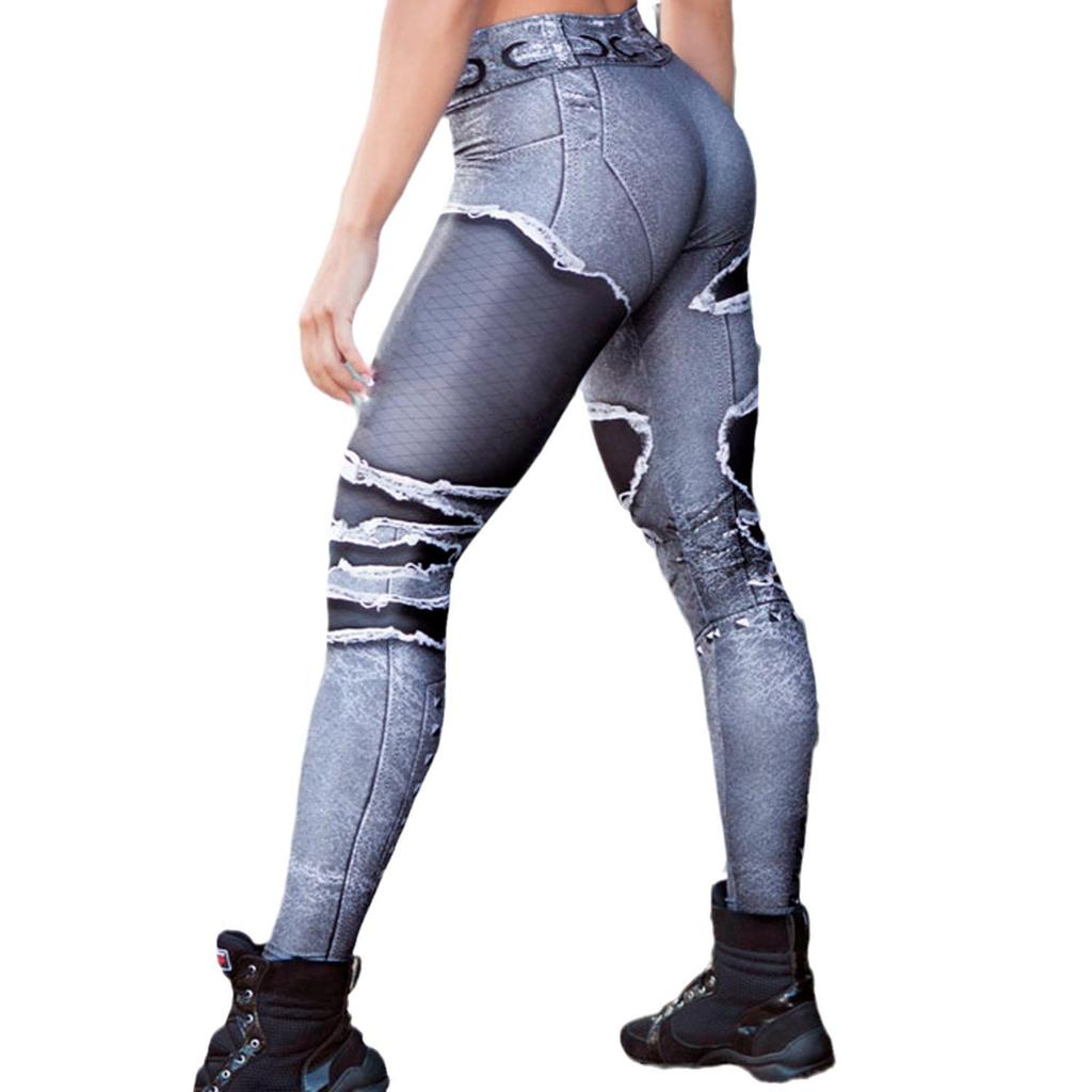 Sexy Butt-Lifting Denim Print Sports Yoga Leggings for Women