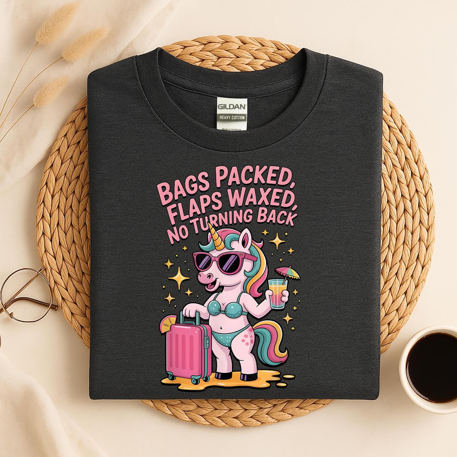 Bags Packed, Flaps Waxed t-Shirt, Inappropriate Tshirt, Gag Gift Exchange, Rude Girls Trip Joke t-shirt Swap, Prank Gift, Airport S