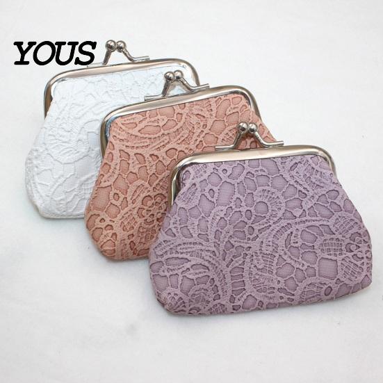 Palm-sized Wallet Embossed Lace Coin Purse, Kiss Lock Closure Pouch, Lightweight Holder Women Small Change Purse for Cash Coins Cards