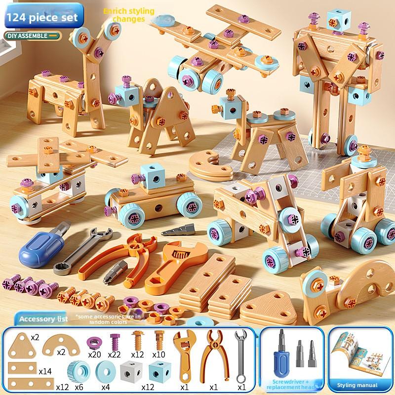 Kids Tool Set DIY Nut Assembly Toy Kit STEM Building Tools Montessori Toys Gifts for Boy Girl Electric Drill Tool Box Optional