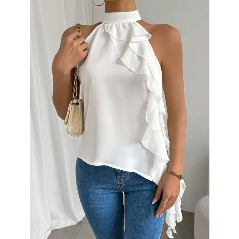 Letni Nowy Styl Seksi Koszula Bez Pleców Modna Bez Rękawów na Szyję dla Kobiet