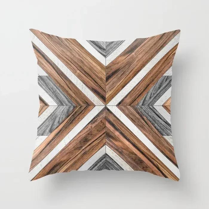 Housses d'oreiller 45x45cm Créatives Texture Bois Marbre Mode Géométrique Coussins Décor de Maison Ferme Canapé Coussins de Jet