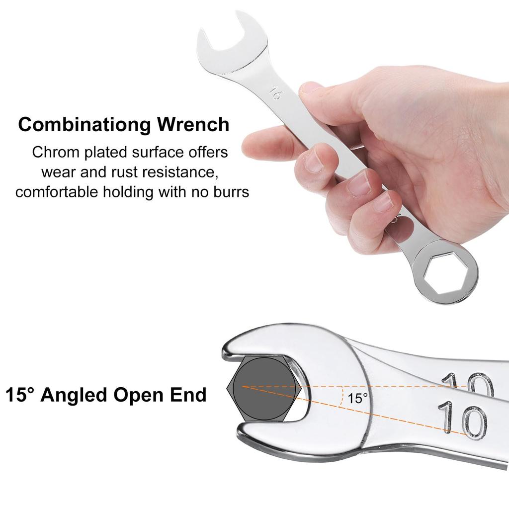 uxcell 10pcs 10mm Combination Ratchet Thin Type with Offset End and Angled Open Multifunctional Metric Mirror Chrome Plated High Carbon Steel Spanner