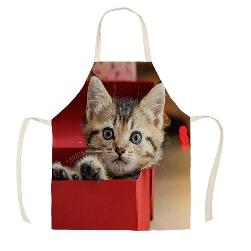 Cute Cat Print Kitchen Apron Sleeveless Linen Cooking Apron Adult Women Men Home Cleaning Baking Accessories Easy Clean Bibs