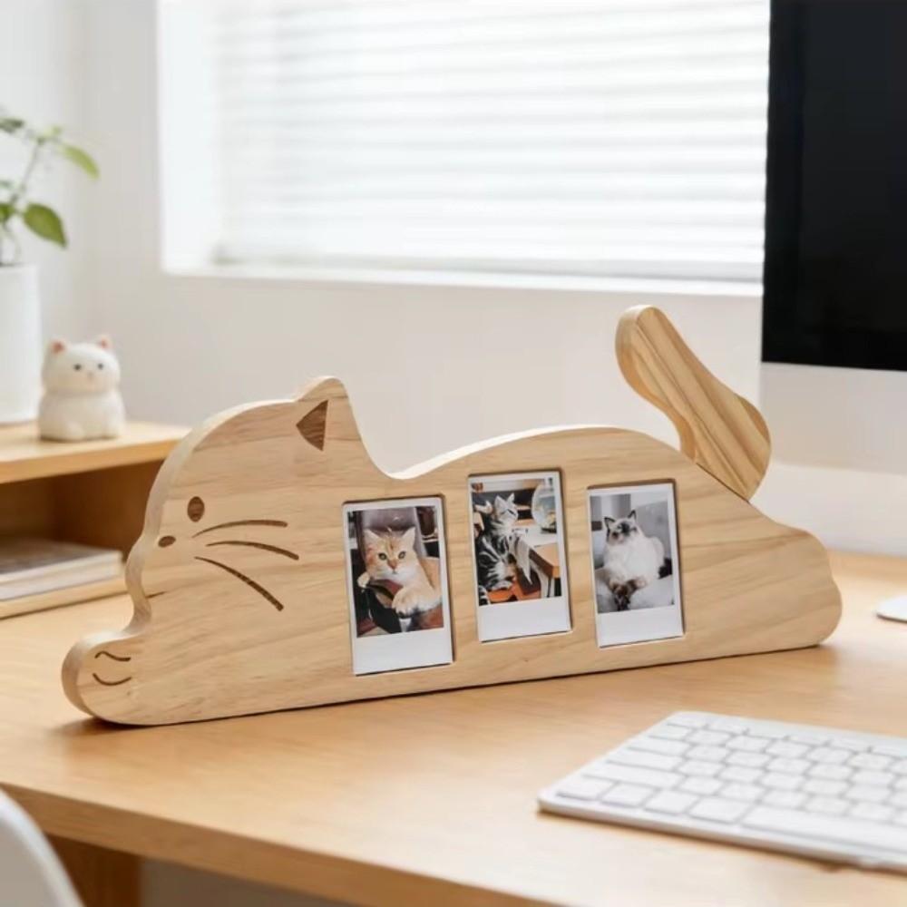 Rotatable Tail Cat Shape Photo Frame Adjustable Angle Kitten Wooden Photo Holder  Memorial Gift