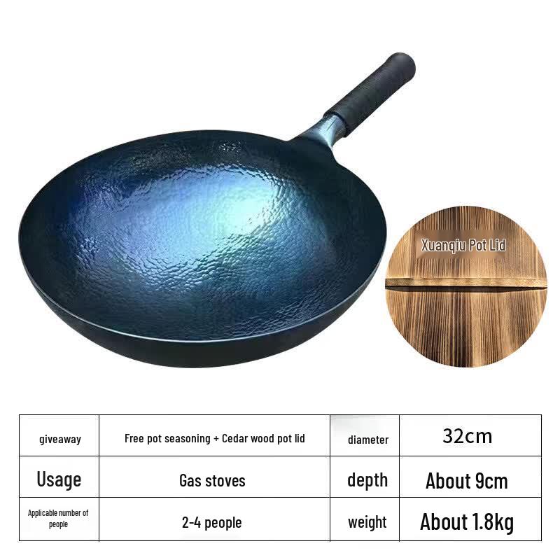 Traditional Hand-Forged Wrought Iron Wok