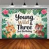 2D Young Wild & Three 3rd Birthday Backdrop Jungle Tiger Safari Photography Background Cloth