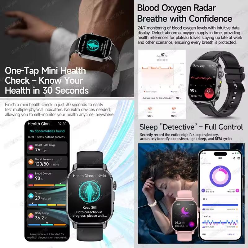 2026New AI Healthy Diagnose Analysis Smart Watch ECG+PPG Blood pressure lipids Uric Acid BT Call Smart Watch Tracker Men Women's