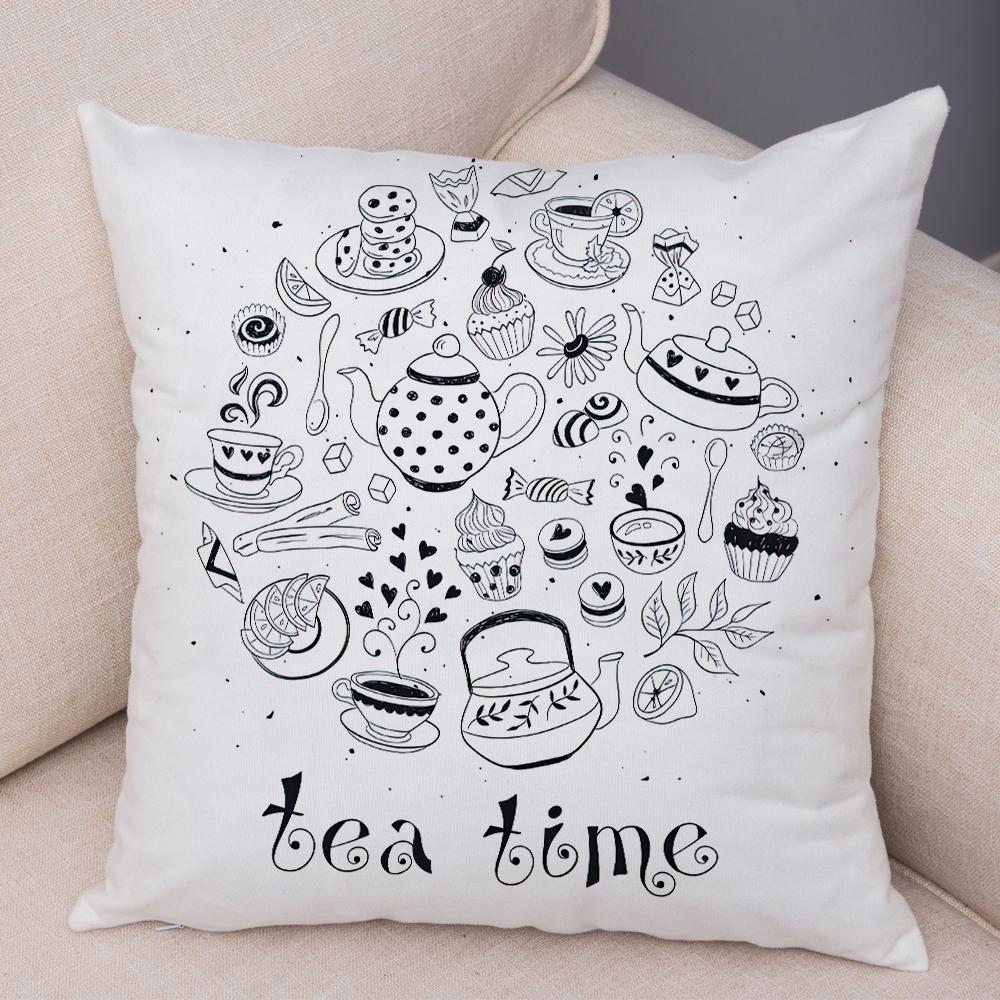 Coffee Time Cushion Cover Colorful Stacked Cup Design Polyester Bedroom Decor Throw Pillow Case