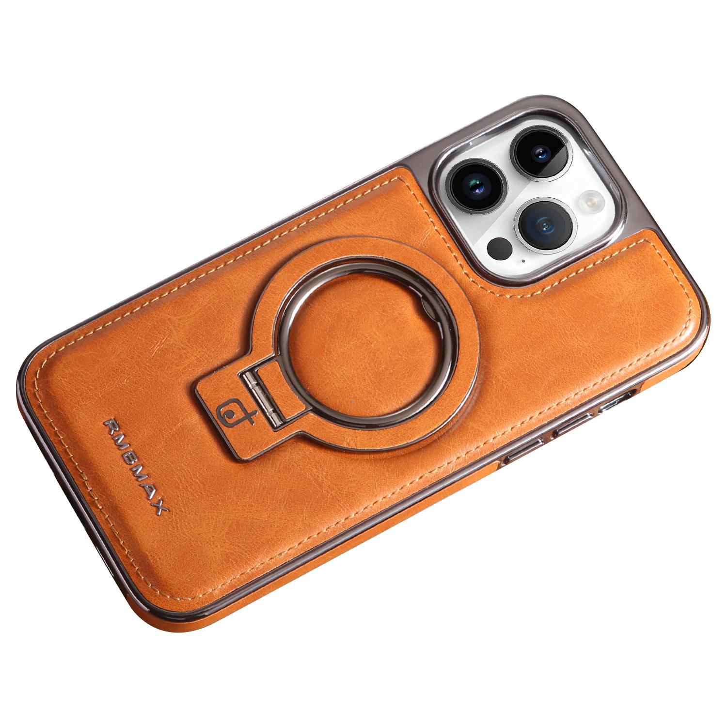 

RMBMAX Shockproof Case for iPhone 15 Pro Max Electroplating Kickstand Magnetic Phone Shell Brown