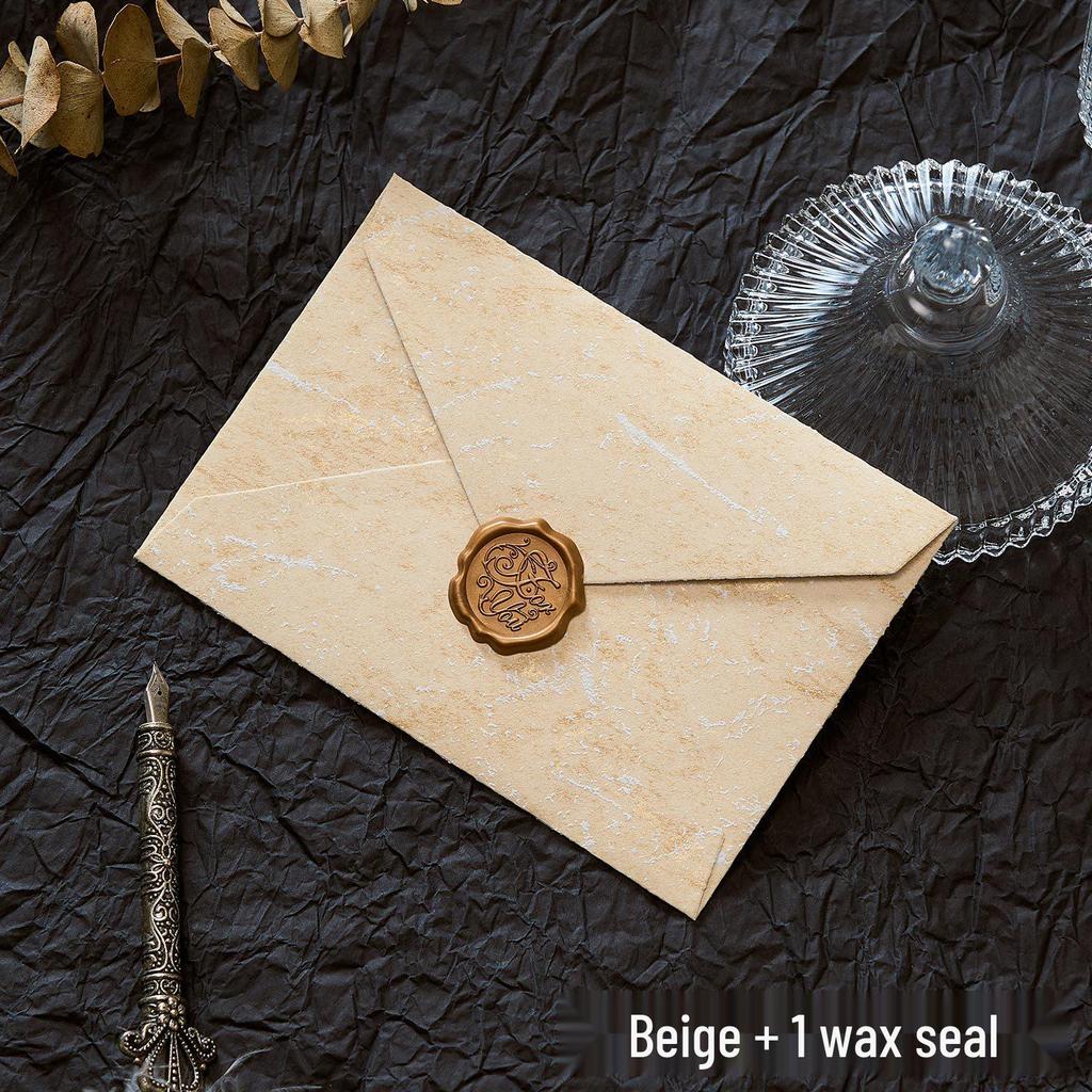 Gilded Envelope & Letter Paper Set - Embossed Texture, Straits Style, Handwritten Love Letters with Wax Seal for Valentine's Day
