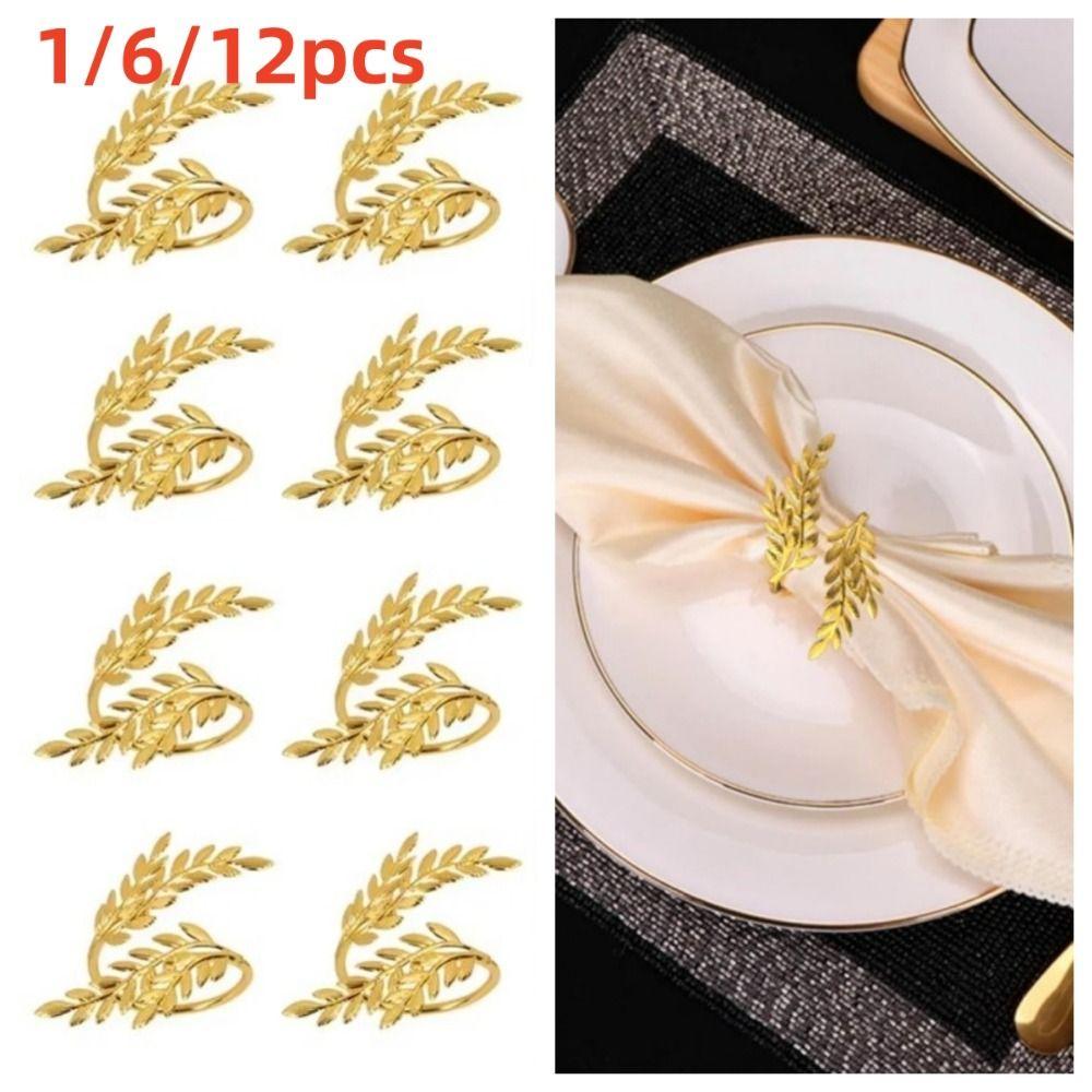 1/6/12pcs Gold Leaf Napkin Ring Buckles Metal Dinnig Table Decoration  for Wedding Birthday Party