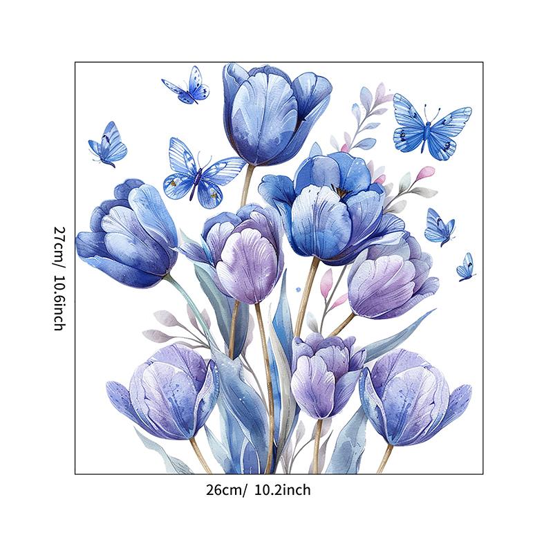 Badezimmer-WC-Aufkleber, modernes minimalistisches blaues Blumen-Schmetterlingsmuster, selbstklebende Gemälde für die Badezimmer-Wohnzimmerdekoration