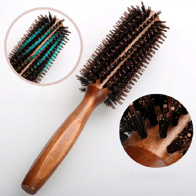 Straight Twill Boar Bristle Hair Round Brush Wood Handle Rolling Styling Comb