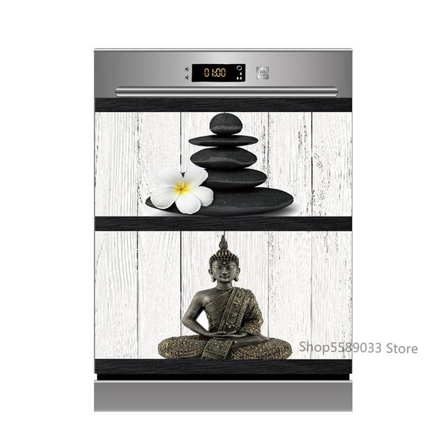 Lotus White Rose Kitchen Dishwasher Door Sticker Home Furniture Renovation Waterproof Vinyl Wallpaper Buddha Flower Room Decor