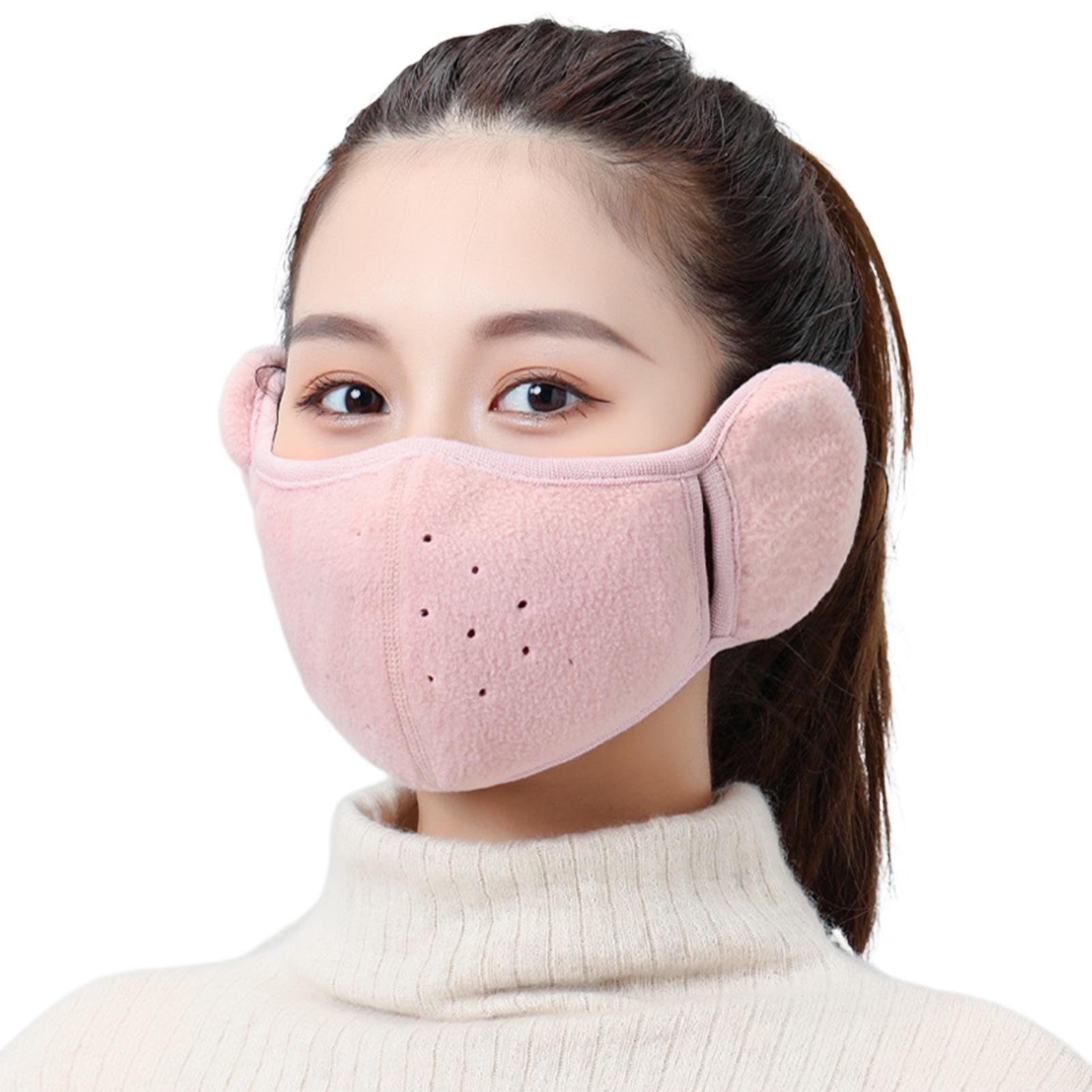 

Warm Winter Face Mask With Plush Earmuff Thicken Warm Ear Protection Mask For Men Women розовый