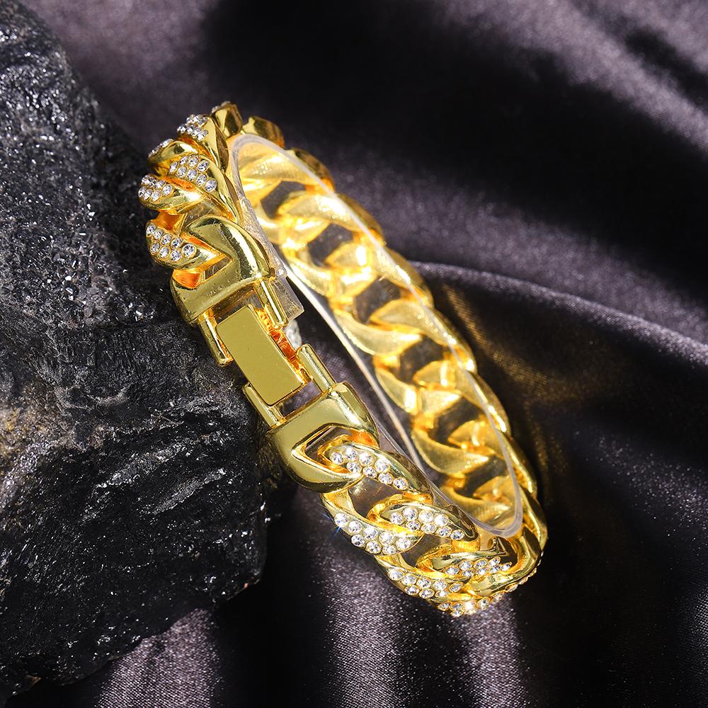 Hip Hop 21MM Shiny spike Cuban Link Chain Bracelets Women Men Rhinestone Iced Out Chain Bracelet Punk Christmas Jewelry Gift