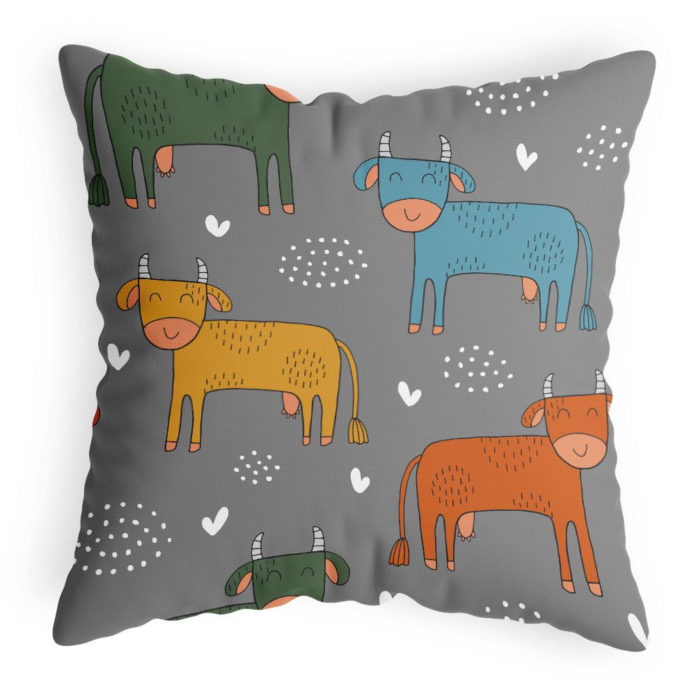 Chinese Style Sofa Cushion Cover Cartoon Animal Cute Plush Cushion Cover Chinese Style Cow Pattern Pillow Cover