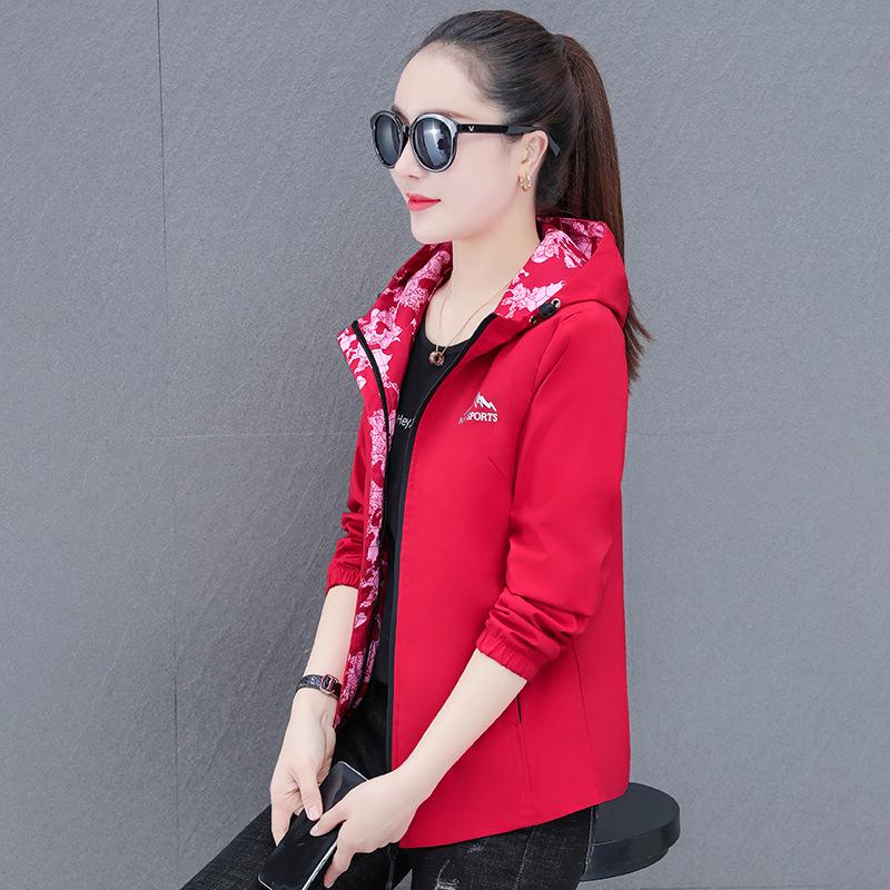

Women s Versatile Hooded Double-Sided Jacket - Spring/Autumn Casual Loose Windbreaker Coat M красный
