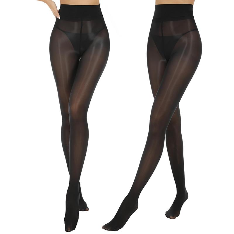 1 Paar 15D Damen Glänzende Zarte Strumpfhosen Sommer Elastisch Hohe Taille Seidenkomfort Strümpfe Öl Schimmernde Nylonstrumpfhosen M black
